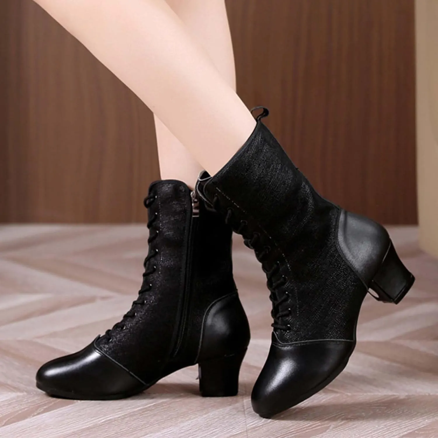 ONAIC Latin Dance Boots for Women's Lace-Up Ballroom Modern Shoes Teaching Professional Performance Sneakers for Salsa Tango Character