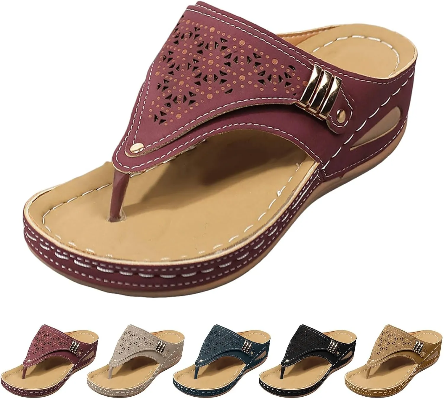 Orthopedic Sandals for Women, Women Summer Comfortable Sandals Arch Support Wedge Sandals 2025 Beach Vacation Flip Flops