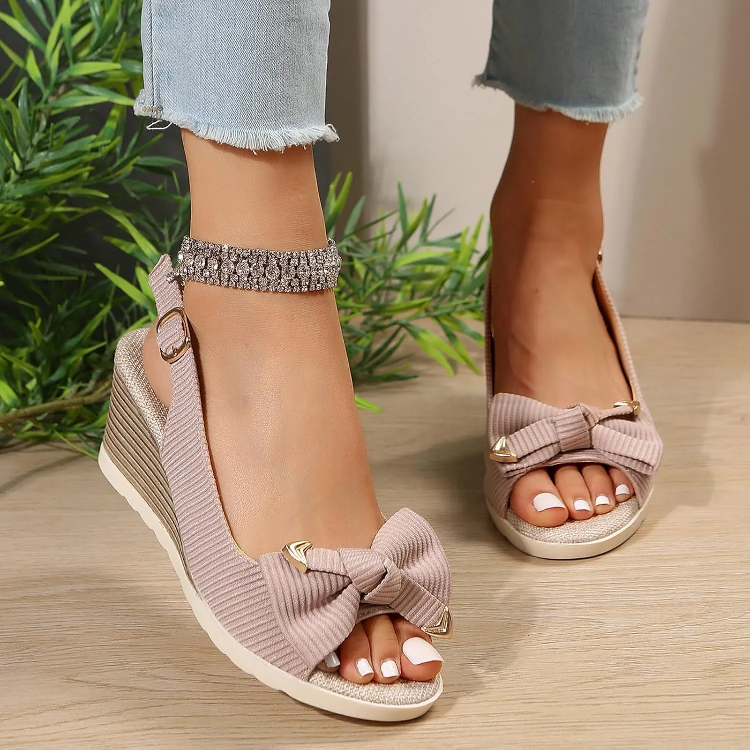Orthopedic Sandals for Women,Women Walking Slippers with Arch Support Wedge Sandals Summer Dressy Open Toe Ankle Strap Platform Beach Casual Slip on Sandals Beach Dress Comfortable Shoes
