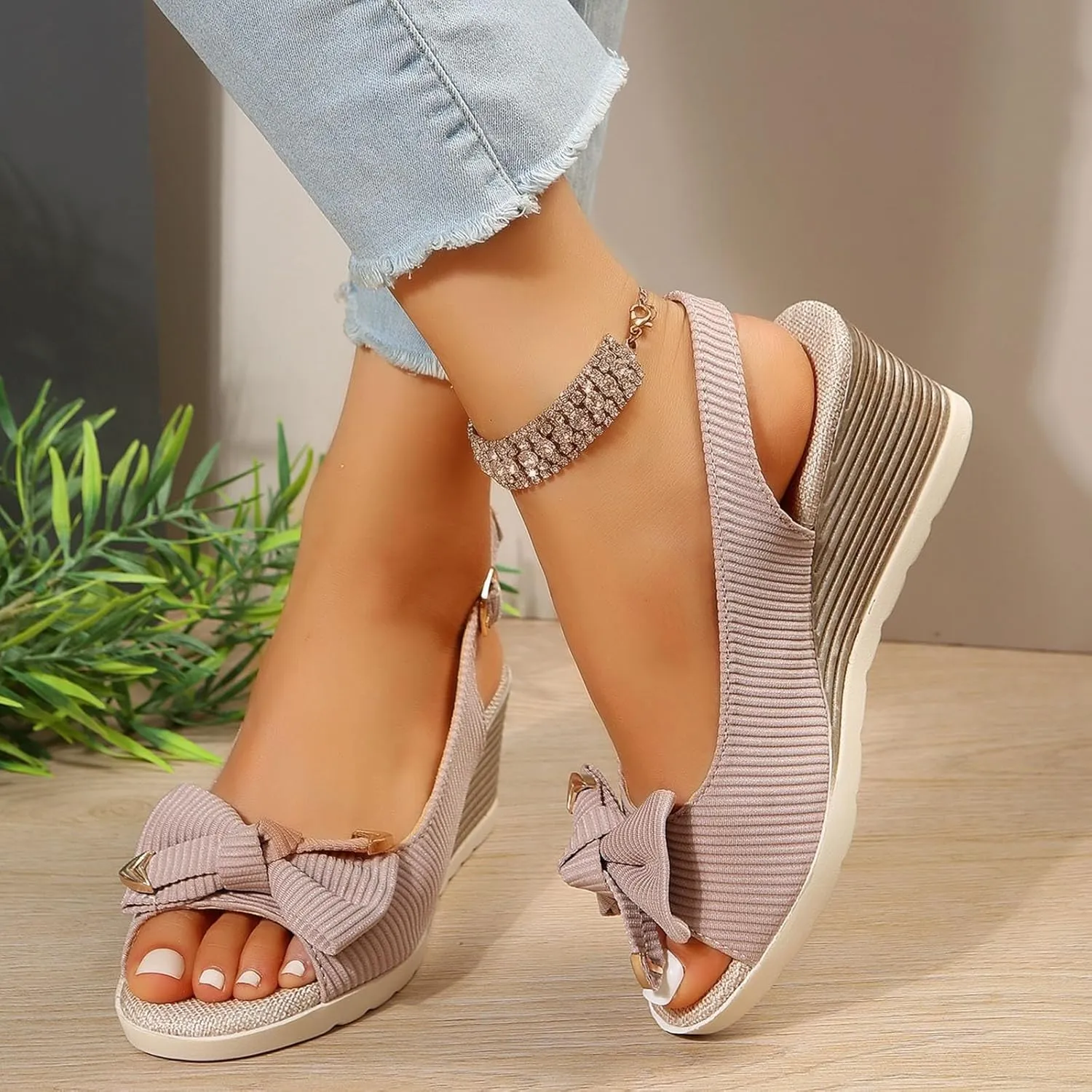Orthopedic Sandals for Women,Women Walking Slippers with Arch Support Wedge Sandals Summer Dressy Open Toe Ankle Strap Platform Beach Casual Slip on Sandals Beach Dress Comfortable Shoes