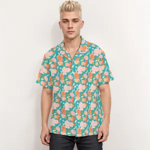 Pink Blue Floral Shirt Men, Hawaiian shirt Men, Floral Print Shirt, Turquoise Shirt Men, Vacation shirt men, Beach Wedding Shirt Men