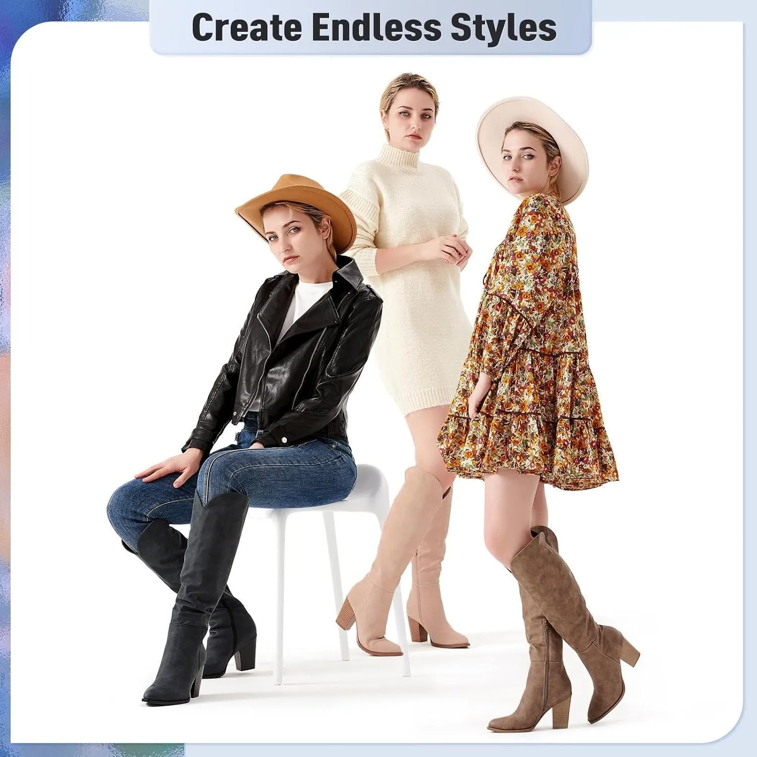 Putu Women's Knee High Boots High Heel Western Boots Pointed Toe Tall Boots