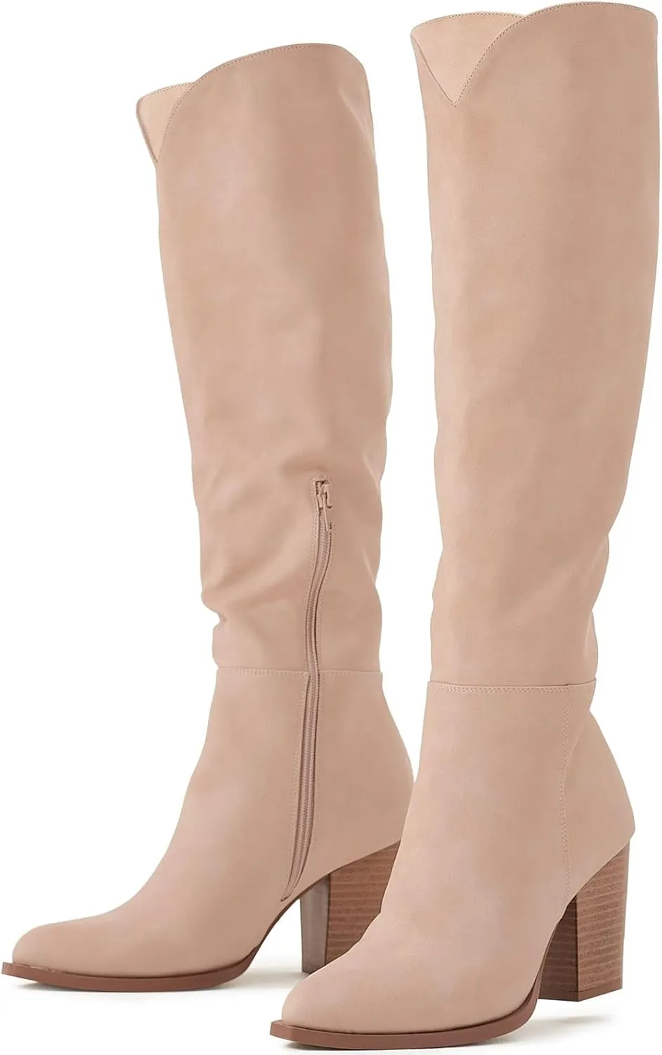 Putu Women's Knee High Boots High Heel Western Boots Pointed Toe Tall Boots