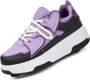 Roller Shoes for Boys & Girls Comfortable Breathable Sneakers with Detachable Retractable Wheels Kids Wheeled Footwear with Front Toe Brake Beginner Roller Skates
