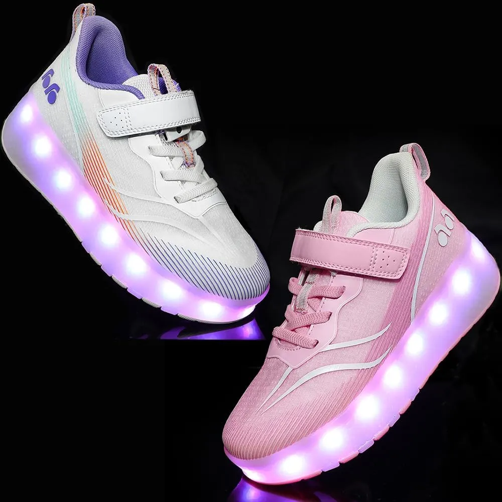 Roller Shoes Girls Sneakers USB Rechargeable 2 Wheels Shoes Roller Skates for Beginner Trainers 16 Modes LED Light Up Flashing Sneaker for Unisex Kids Skate Boys Stylish Footwear Gifts
