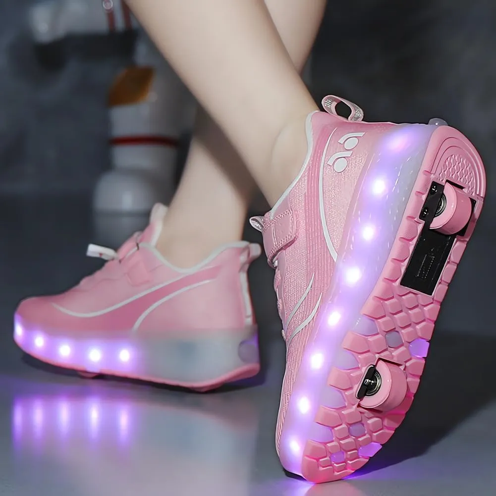 Roller Shoes Girls Sneakers USB Rechargeable 2 Wheels Shoes Roller Skates for Beginner Trainers 16 Modes LED Light Up Flashing Sneaker for Unisex Kids Skate Boys Stylish Footwear Gifts