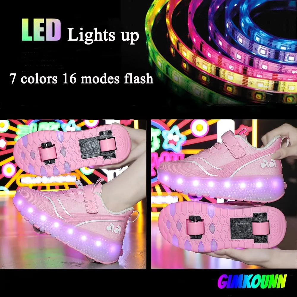 Roller Shoes Girls Sneakers USB Rechargeable 2 Wheels Shoes Roller Skates for Beginner Trainers 16 Modes LED Light Up Flashing Sneaker for Unisex Kids Skate Boys Stylish Footwear Gifts
