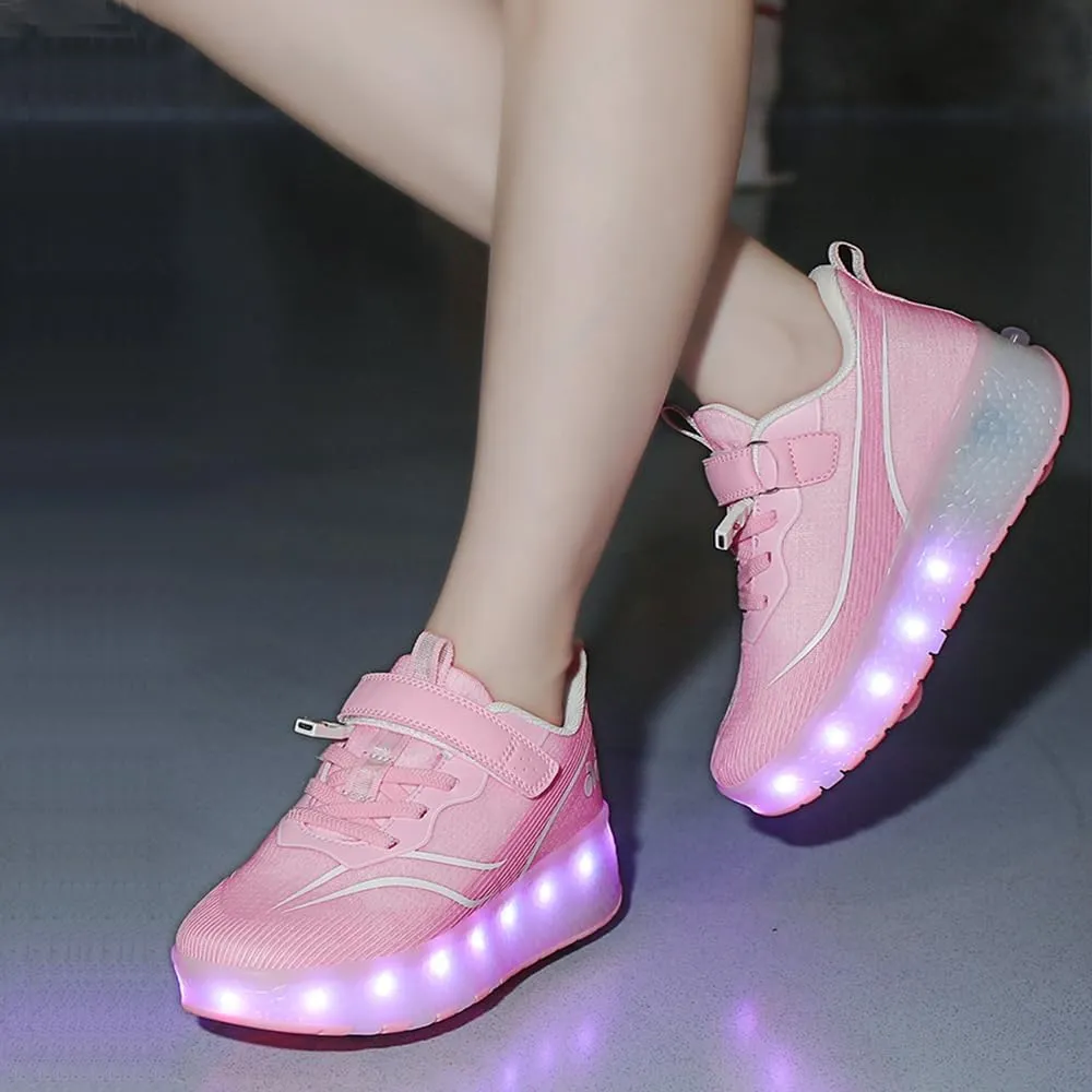 Roller Shoes Girls Sneakers USB Rechargeable 2 Wheels Shoes Roller Skates for Beginner Trainers 16 Modes LED Light Up Flashing Sneaker for Unisex Kids Skate Boys Stylish Footwear Gifts