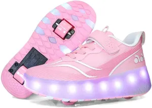 Roller Shoes Girls Sneakers USB Rechargeable 2 Wheels Shoes Roller Skates for Beginner Trainers 16 Modes LED Light Up Flashing Sneaker for Unisex Kids Skate Boys Stylish Footwear Gifts
