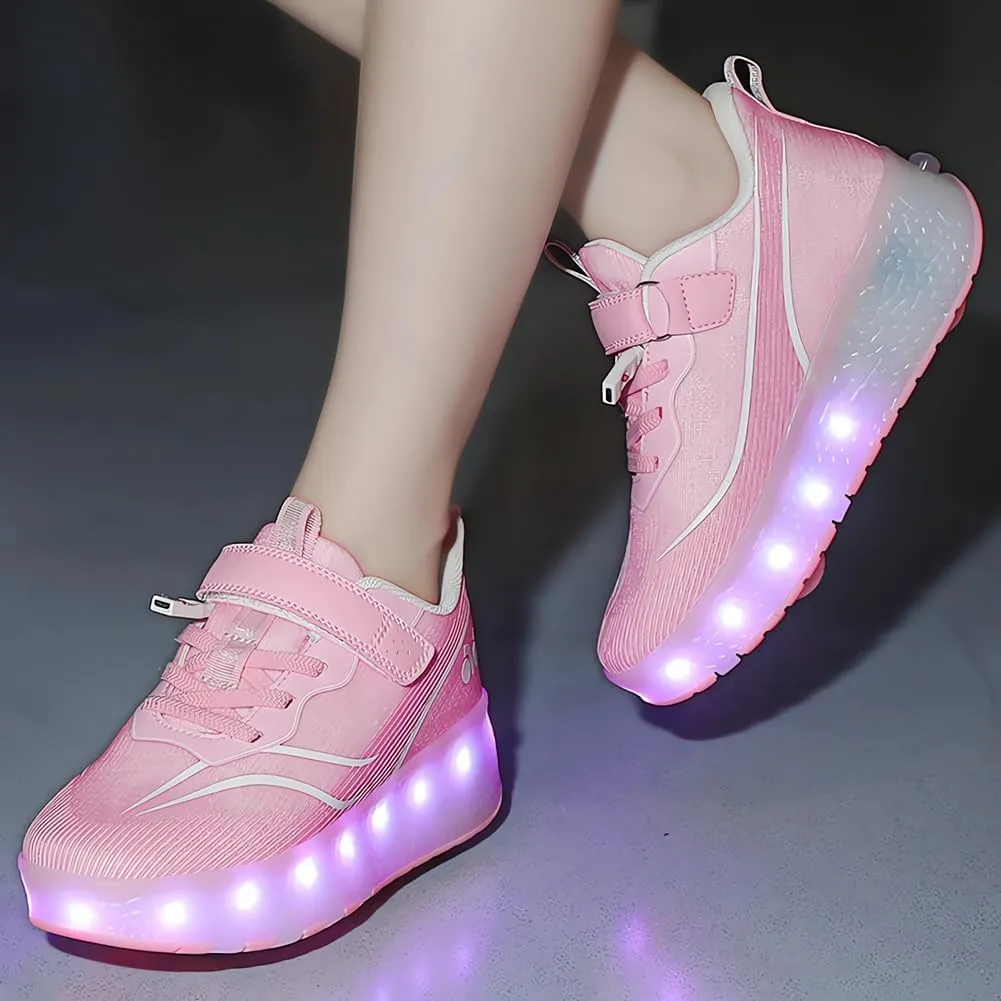 Roller Shoes Girls Sneakers USB Rechargeable 2 Wheels Shoes Roller Skates for Beginner Trainers 16 Modes LED Light Up Flashing Sneaker for Unisex Kids Skate Boys Stylish Footwear Gifts