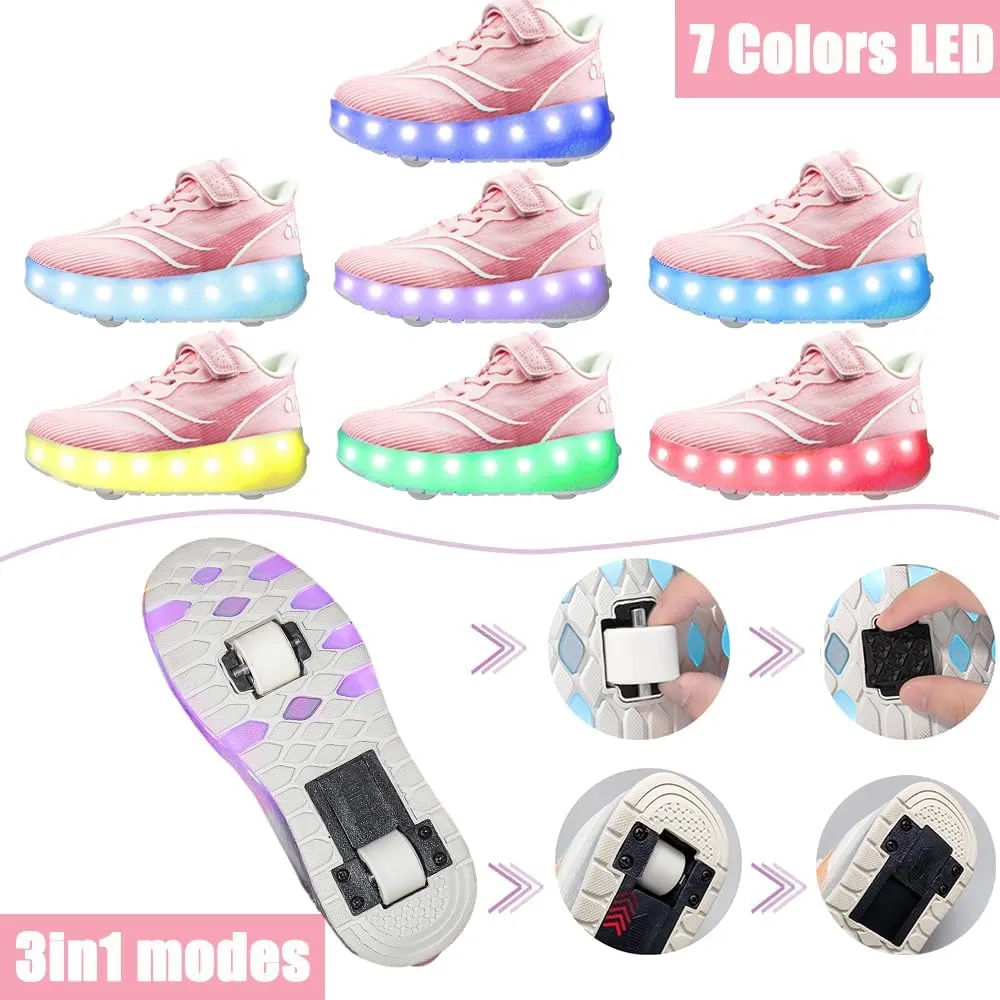 Roller Shoes Girls Sneakers USB Rechargeable 2 Wheels Shoes Roller Skates for Beginner Trainers 16 Modes LED Light Up Flashing Sneaker for Unisex Kids Skate Boys Stylish Footwear Gifts