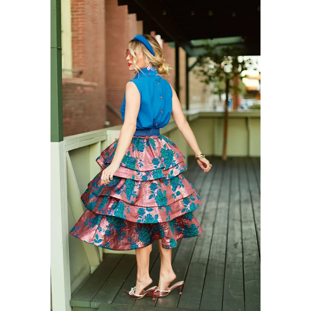 SAMPLE - MIDI Teagan Skirt - Pink Brocade