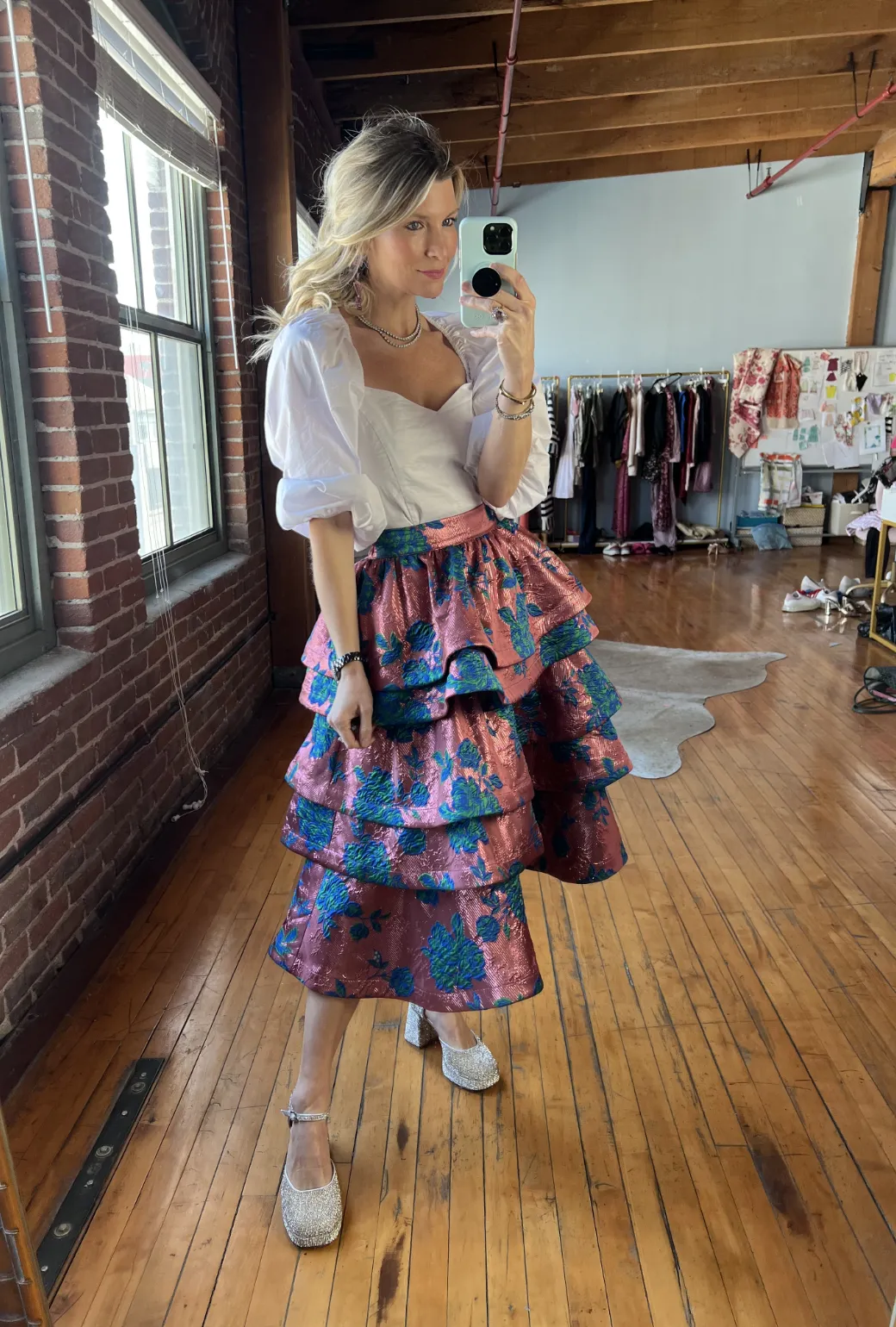 SAMPLE - MIDI Teagan Skirt - Pink Brocade