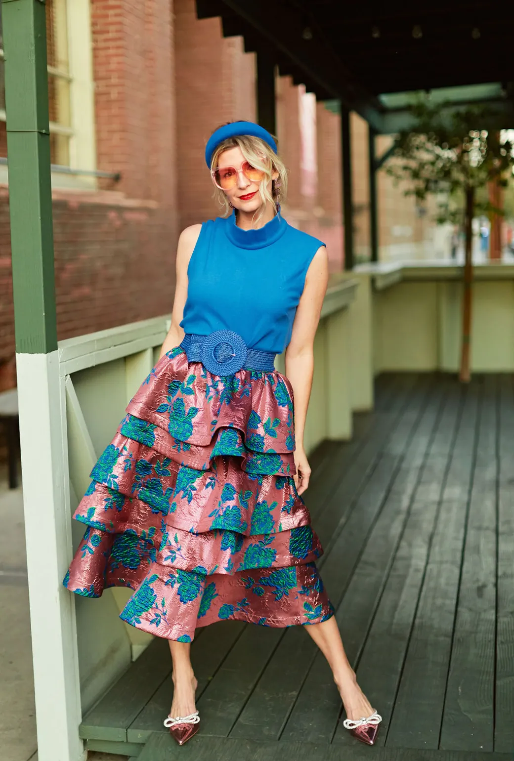 SAMPLE - MIDI Teagan Skirt - Pink Brocade