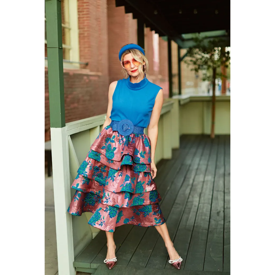 SAMPLE - MIDI Teagan Skirt - Pink Brocade