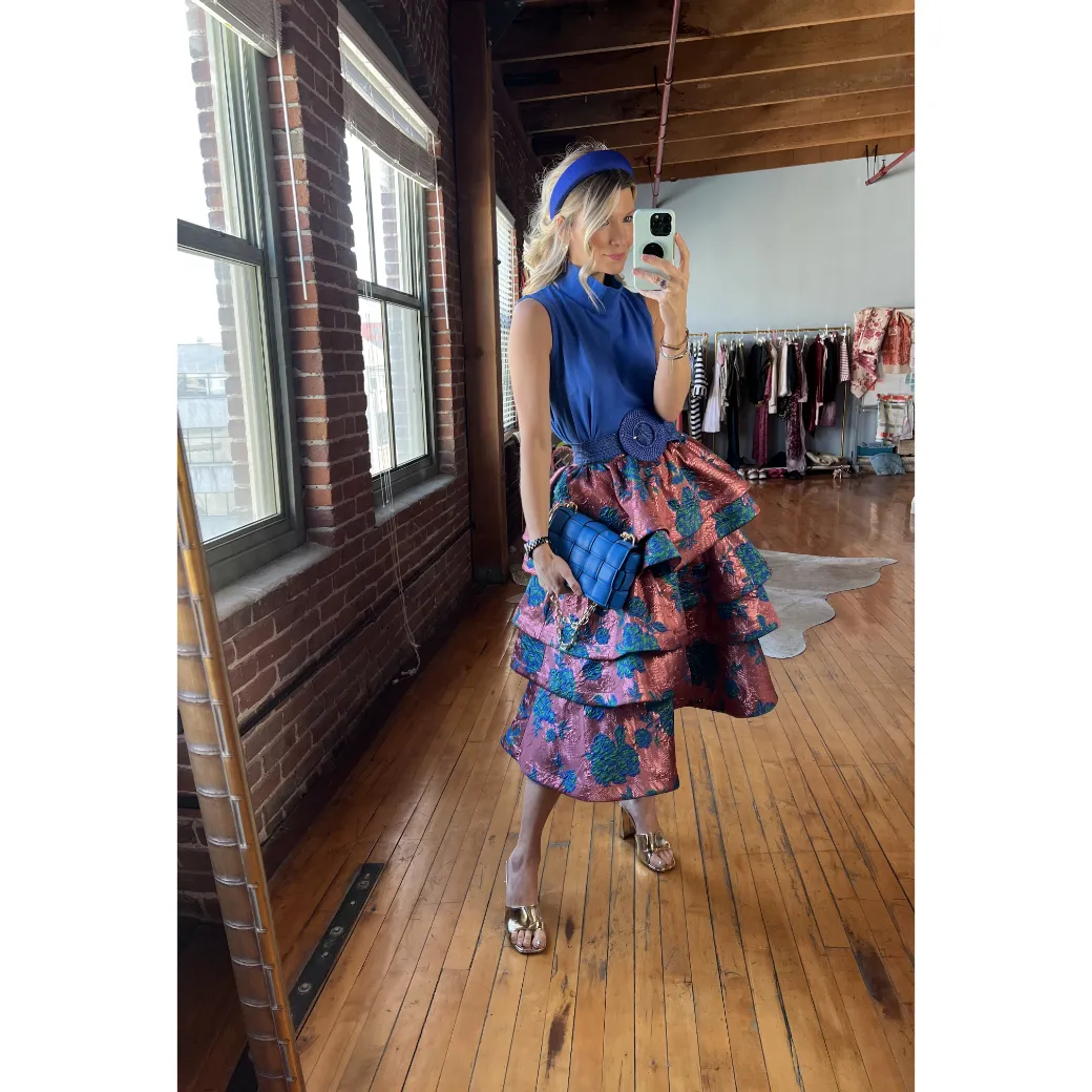 SAMPLE - MIDI Teagan Skirt - Pink Brocade