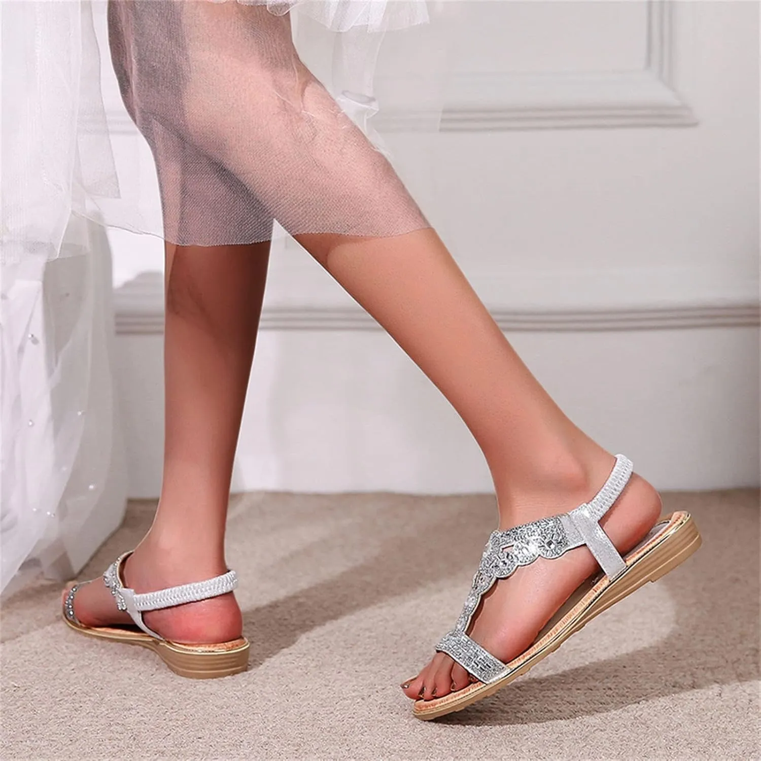 Sandals for Women Women's Ankle Strap Flat Sandals Womens Sandals Comfortable Open Toe Slingback Shoes