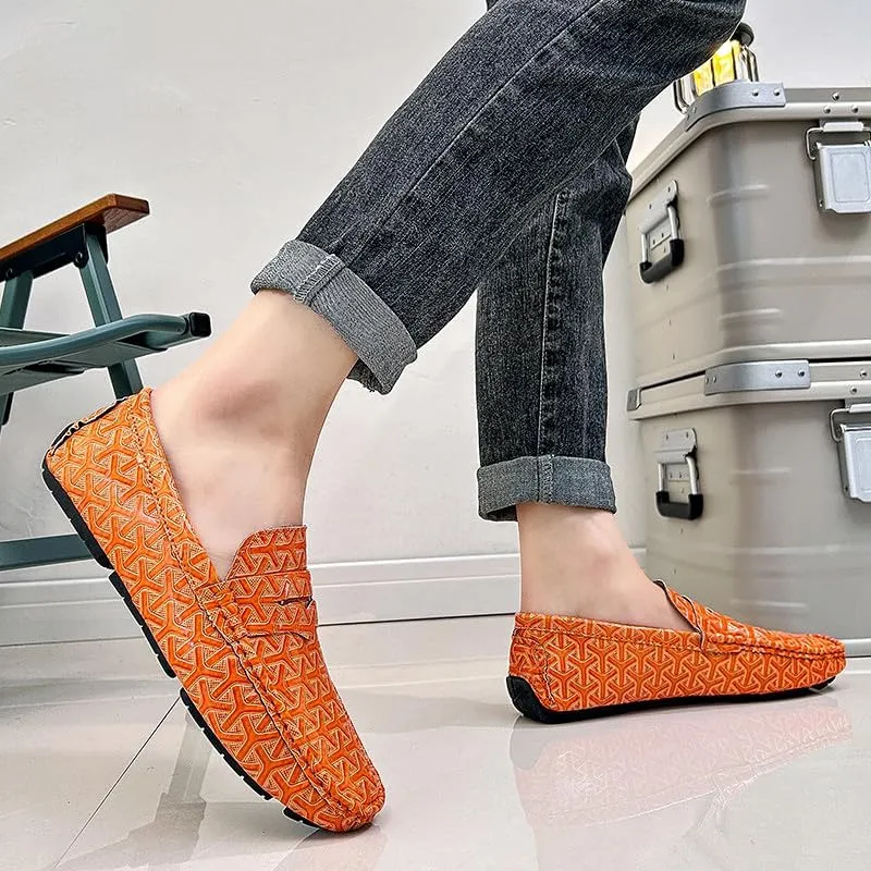 Santimon Men's Classic Penny Loafers Geometric Pattern Slip-On Moccasins Casual Flat Driving Shoes