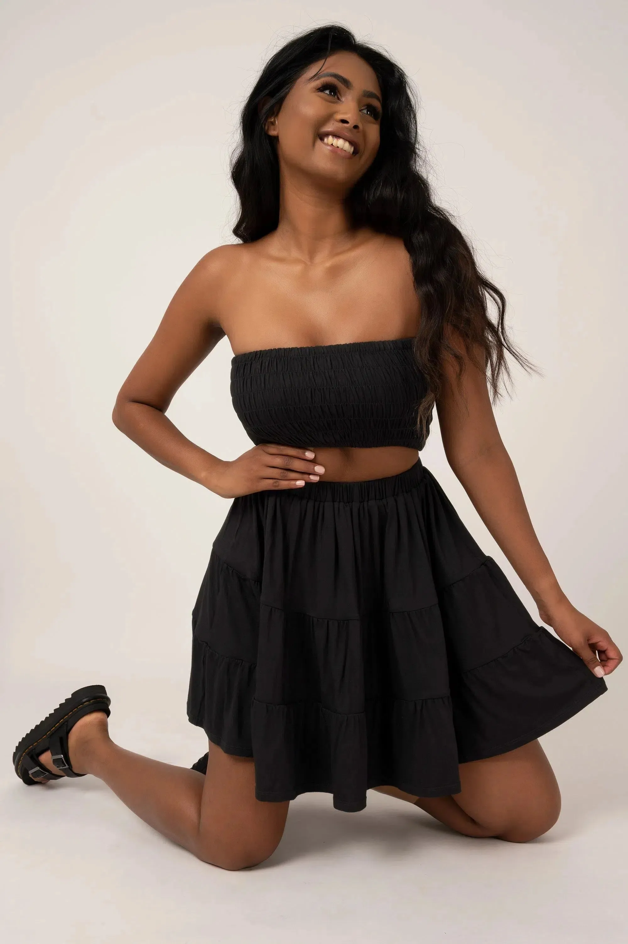 Slinky To Touch Tiered Mini Skirt - Black