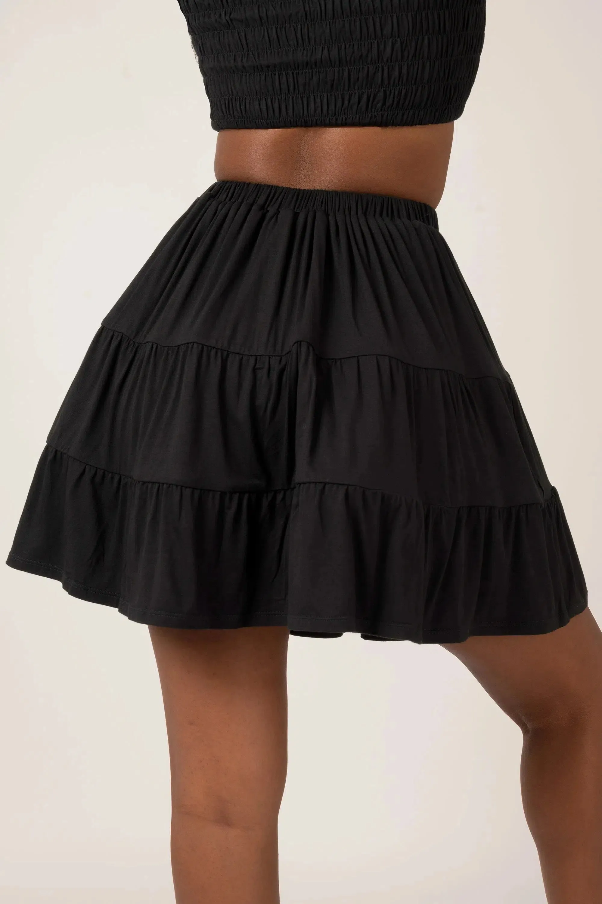 Slinky To Touch Tiered Mini Skirt - Black