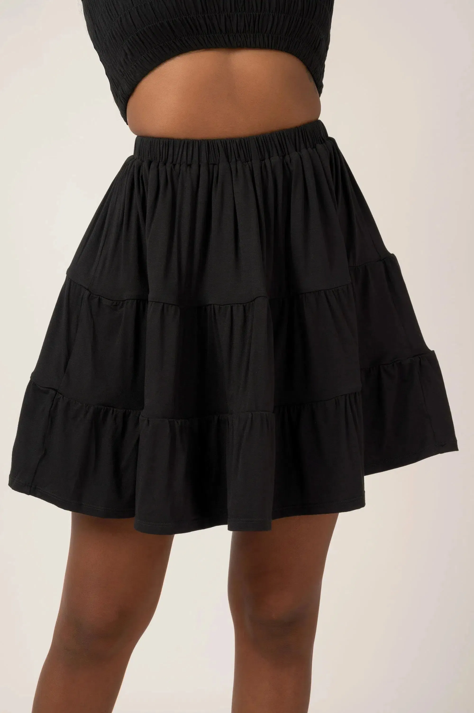 Slinky To Touch Tiered Mini Skirt - Black