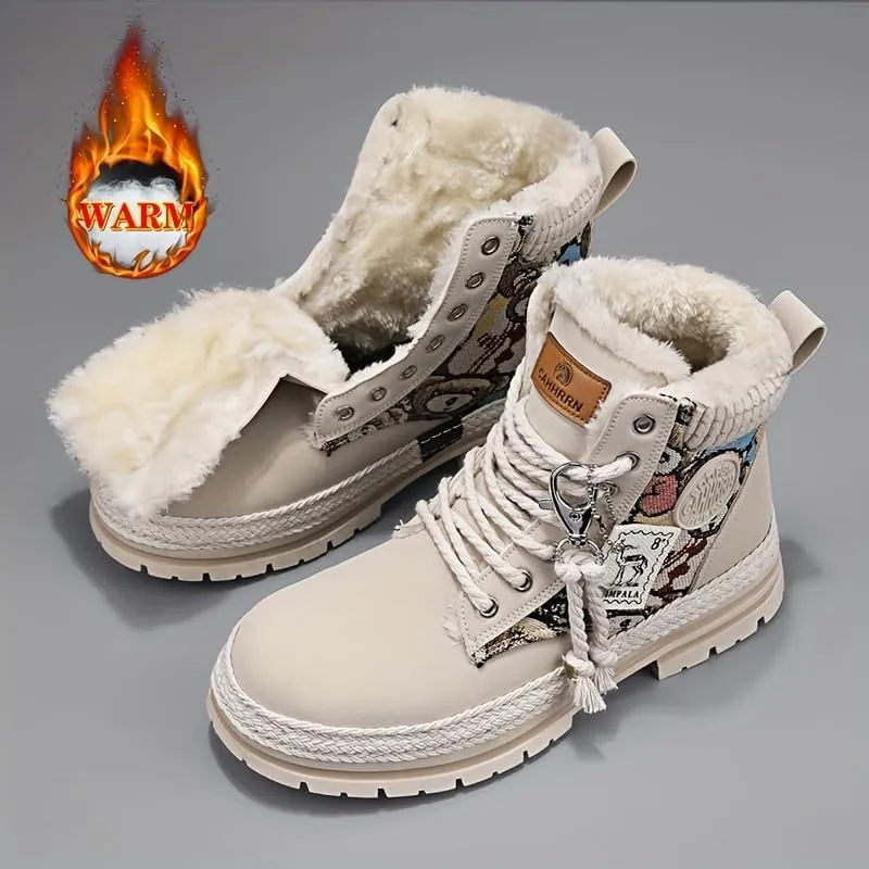 Stylish windproof men's motorcycle boots, winter snow boots and work boots for outdoor activities
