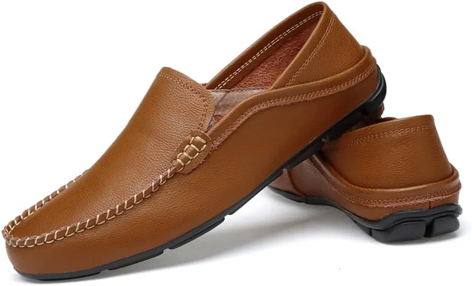 Succttssful Men's Leather Flat Loafers for Driving - Fashion Boat Shoes Slip On Walking Boat Shoes Casual Shoes for Travelling