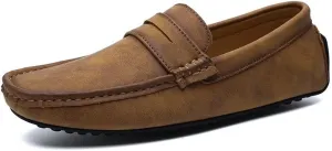 TAYGUM Mens Loafers Square Toe PU Leather Driving Penny Loafers Flexible Anti-Slip Comfortable Walking Prom Slip On