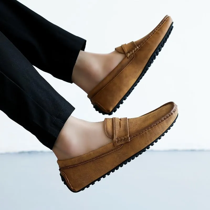 TAYGUM Mens Loafers Square Toe PU Leather Driving Penny Loafers Flexible Anti-Slip Comfortable Walking Prom Slip On