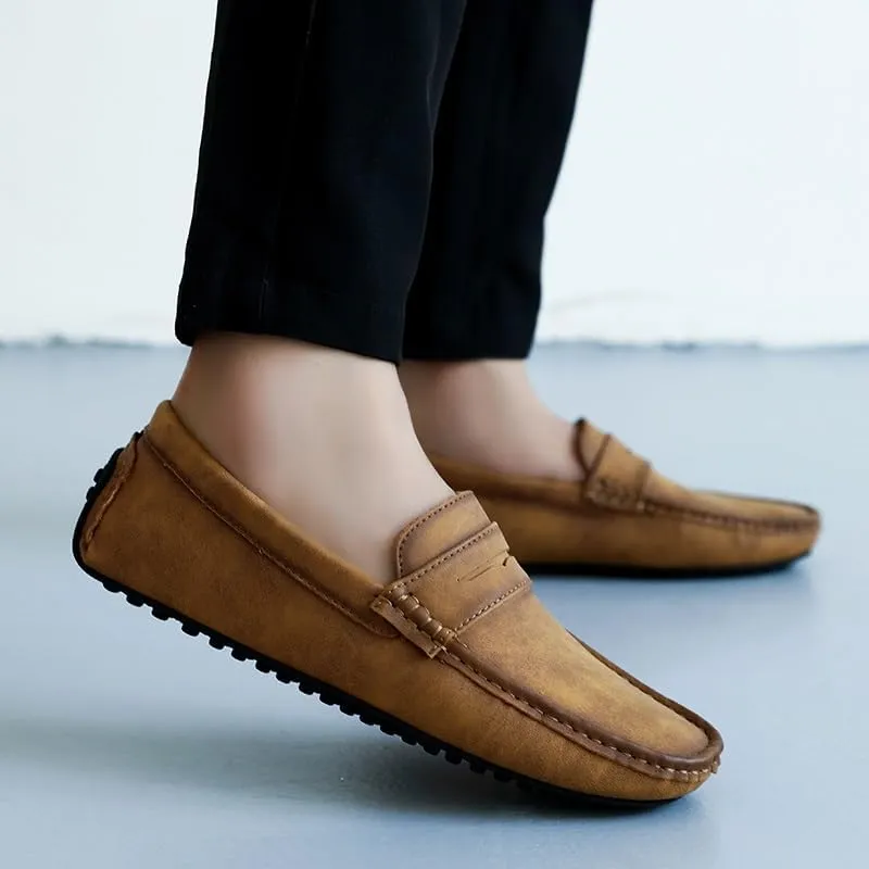 TAYGUM Mens Loafers Square Toe PU Leather Driving Penny Loafers Flexible Anti-Slip Comfortable Walking Prom Slip On