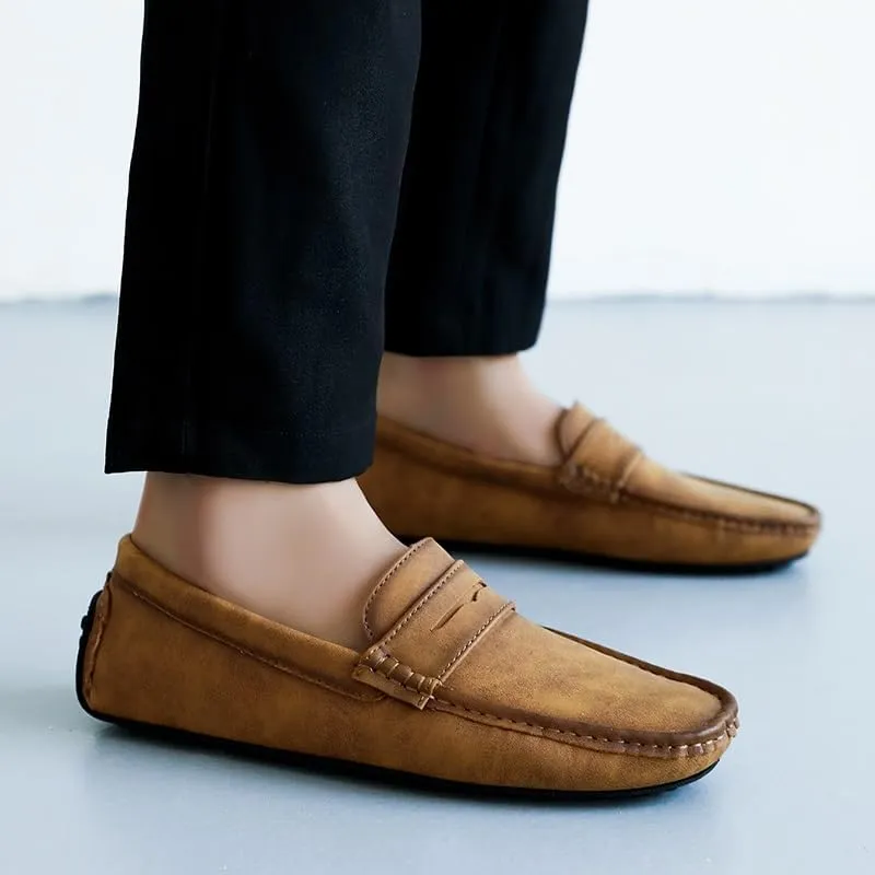 TAYGUM Mens Loafers Square Toe PU Leather Driving Penny Loafers Flexible Anti-Slip Comfortable Walking Prom Slip On