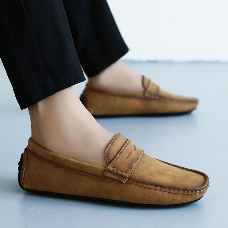 TAYGUM Mens Loafers Square Toe PU Leather Driving Penny Loafers Flexible Anti-Slip Comfortable Walking Prom Slip On