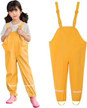 Toddler Boys Girls Waterproof Suspender Rain Pants Dirty Proof Windbreak Rain Bib Insulated Overalls