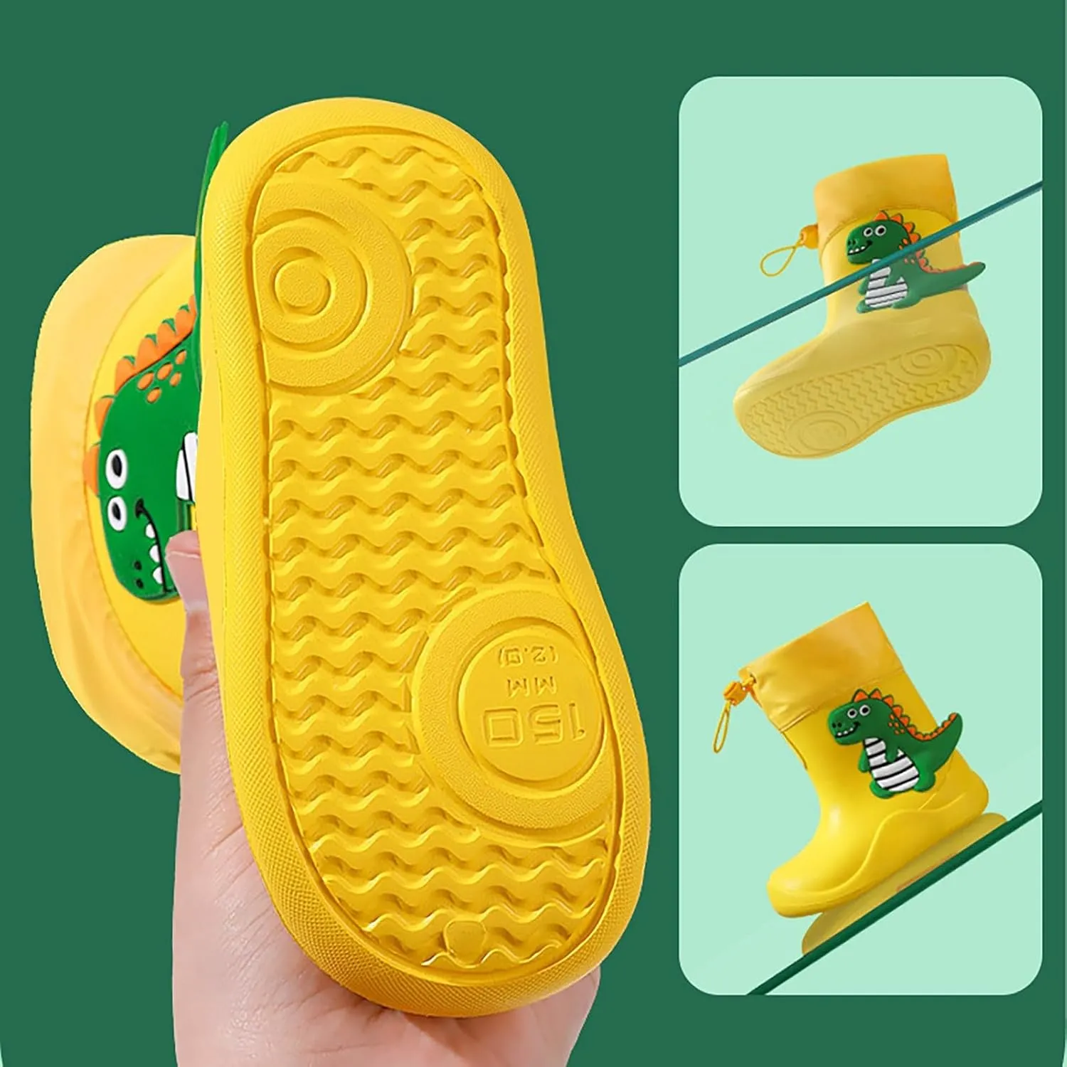 Toddler Cute Cartoon Rain Boots Boys Girls Baby Cartoon Dinosaur Rain Shoes Non Slip Rubber Boots for Kids Boys