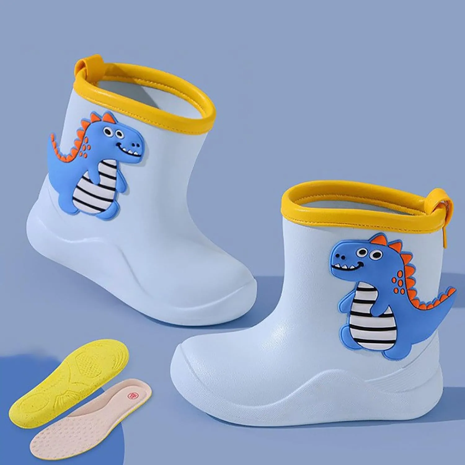 Toddler Cute Cartoon Rain Boots Boys Girls Baby Cartoon Dinosaur Rain Shoes Non Slip Rubber Boots for Kids Boys