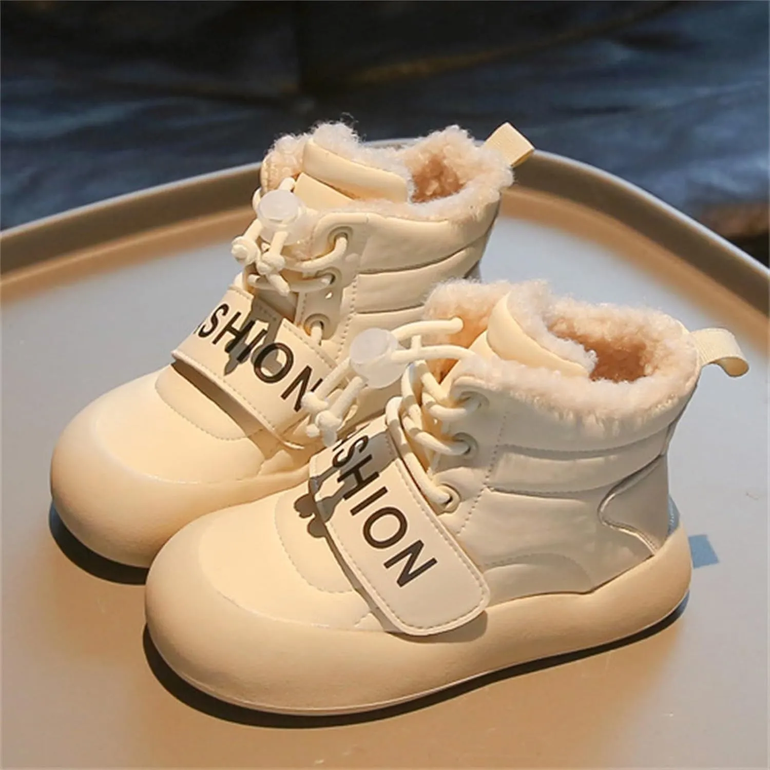Toddler Fuzzy Snow Booties Boys Girls Kids Open Toe Lace-Up Ski Shoes Winter Warm Comfy Fashion Boots aterproof Chunky