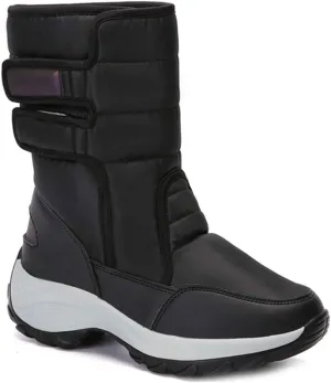 VOKLIN Women's Winter Waterproof Rain Snow Boots Fashion Platform Hook-and-Loop Mid Wide Calf Ski Snow Booties