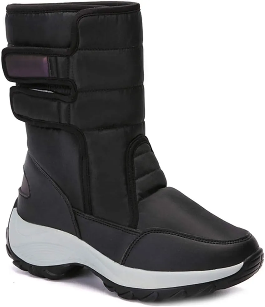 VOKLIN Women's Winter Waterproof Rain Snow Boots Fashion Platform Hook-and-Loop Mid Wide Calf Ski Snow Booties