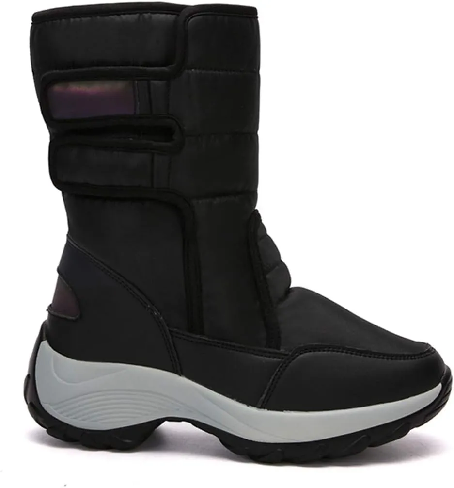 VOKLIN Women's Winter Waterproof Rain Snow Boots Fashion Platform Hook-and-Loop Mid Wide Calf Ski Snow Booties