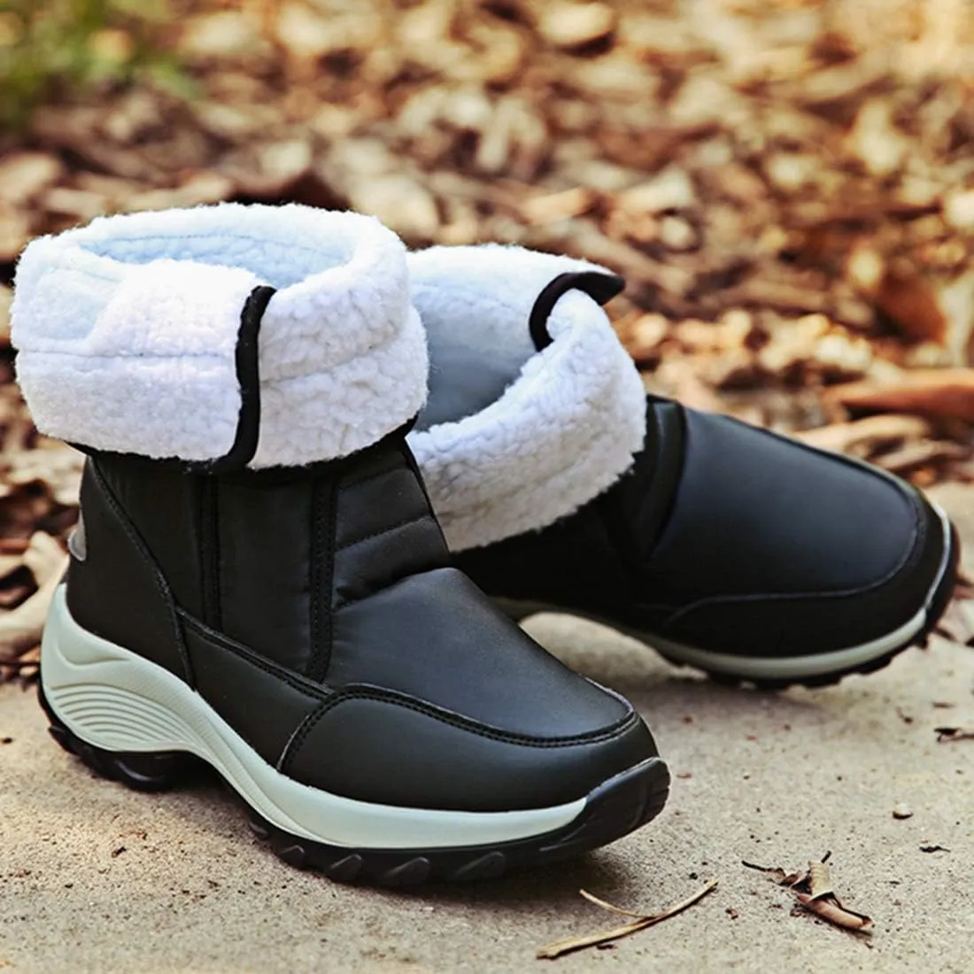 VOKLIN Women's Winter Waterproof Rain Snow Boots Fashion Platform Hook-and-Loop Mid Wide Calf Ski Snow Booties