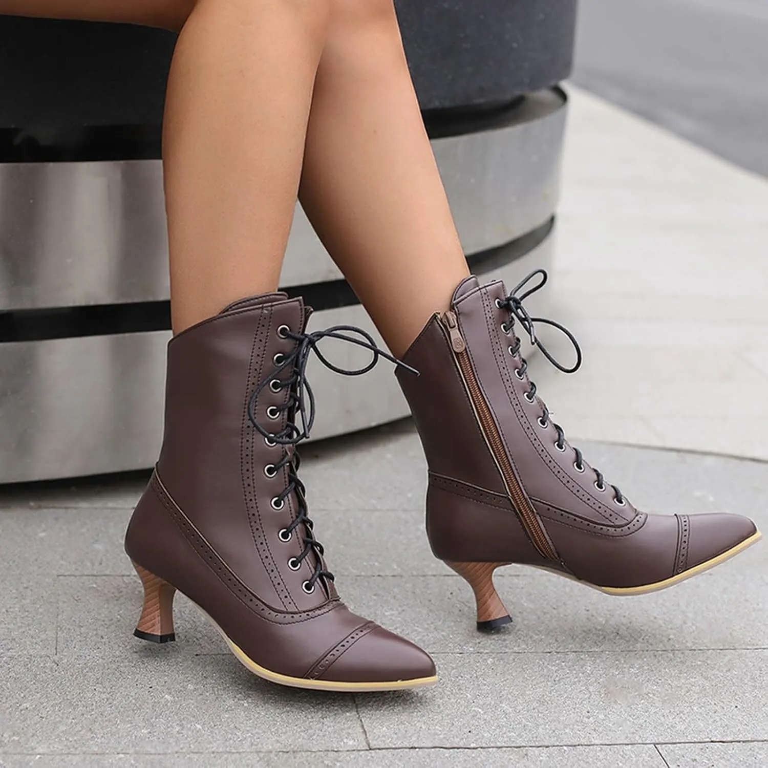 Western Boots Women Womens Ankle Boots Low Heel Fashion Women's British Kitten Heels Side Zipper Motorcycle Boots