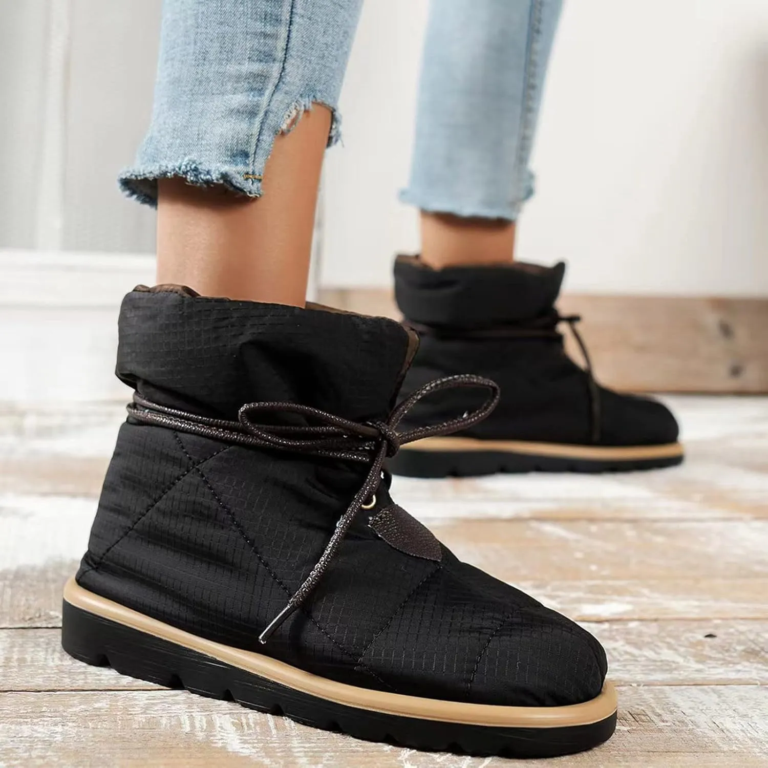 Winter Boots for Women Waterproof Snow Womens Winter Shoes Black Furry Boots for Women Non Slip Work Boots Women Short Winter Boots for Women Low Heel Prime of Day Deals Today 2024