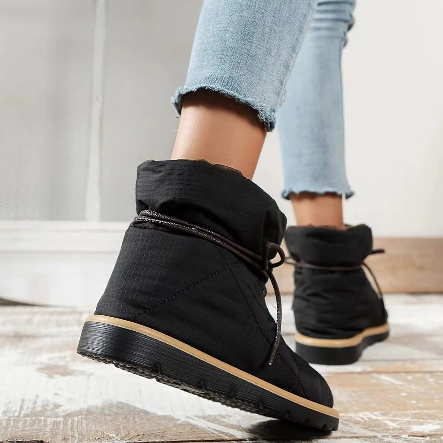 Winter Boots for Women Waterproof Snow Womens Winter Shoes Black Furry Boots for Women Non Slip Work Boots Women Short Winter Boots for Women Low Heel Prime of Day Deals Today 2024