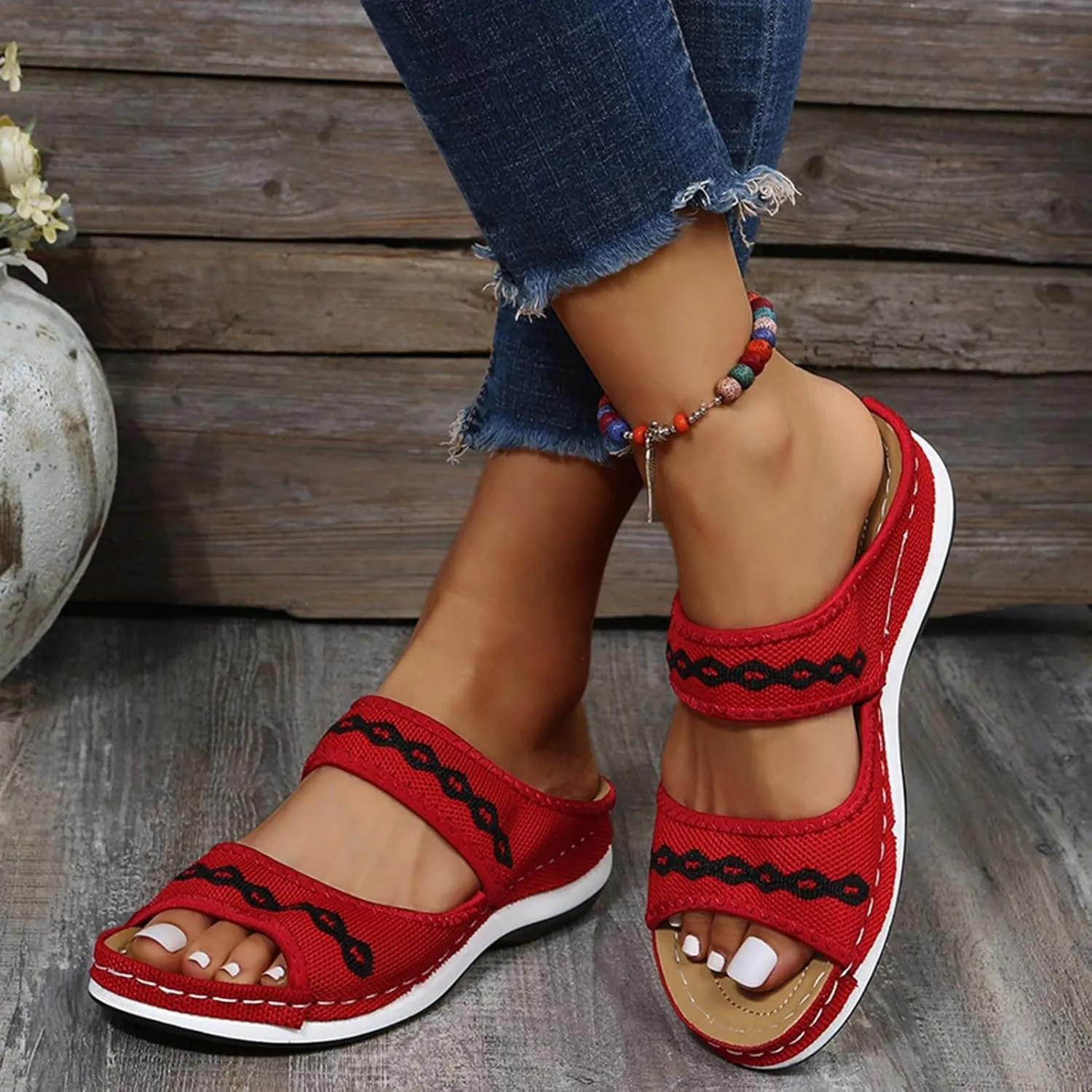 Women Shoes Comfortable Soft Bottom Wedge Sandals Breathable Hollow Bohemian Sandals Arch Support Hiking Womens Sandals