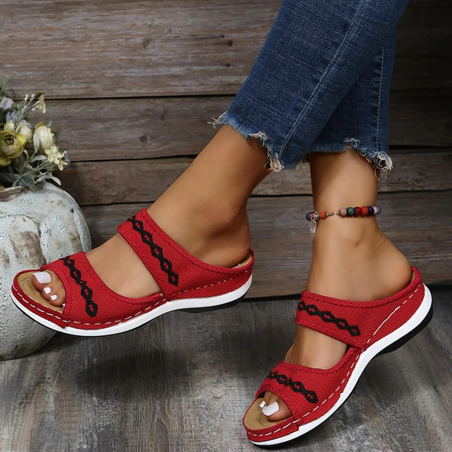 Women Shoes Comfortable Soft Bottom Wedge Sandals Breathable Hollow Bohemian Sandals Arch Support Hiking Womens Sandals