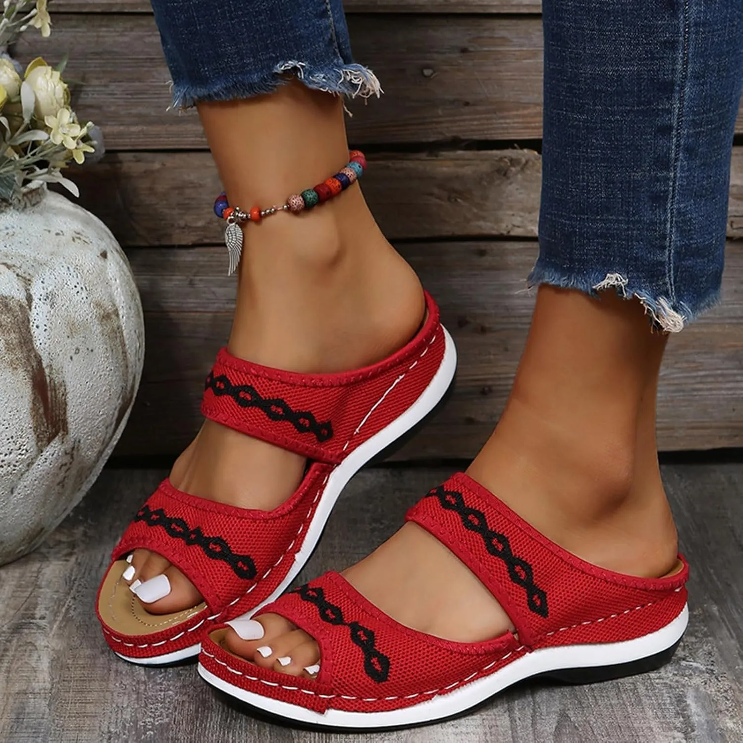 Women Shoes Comfortable Soft Bottom Wedge Sandals Breathable Hollow Bohemian Sandals Arch Support Hiking Womens Sandals