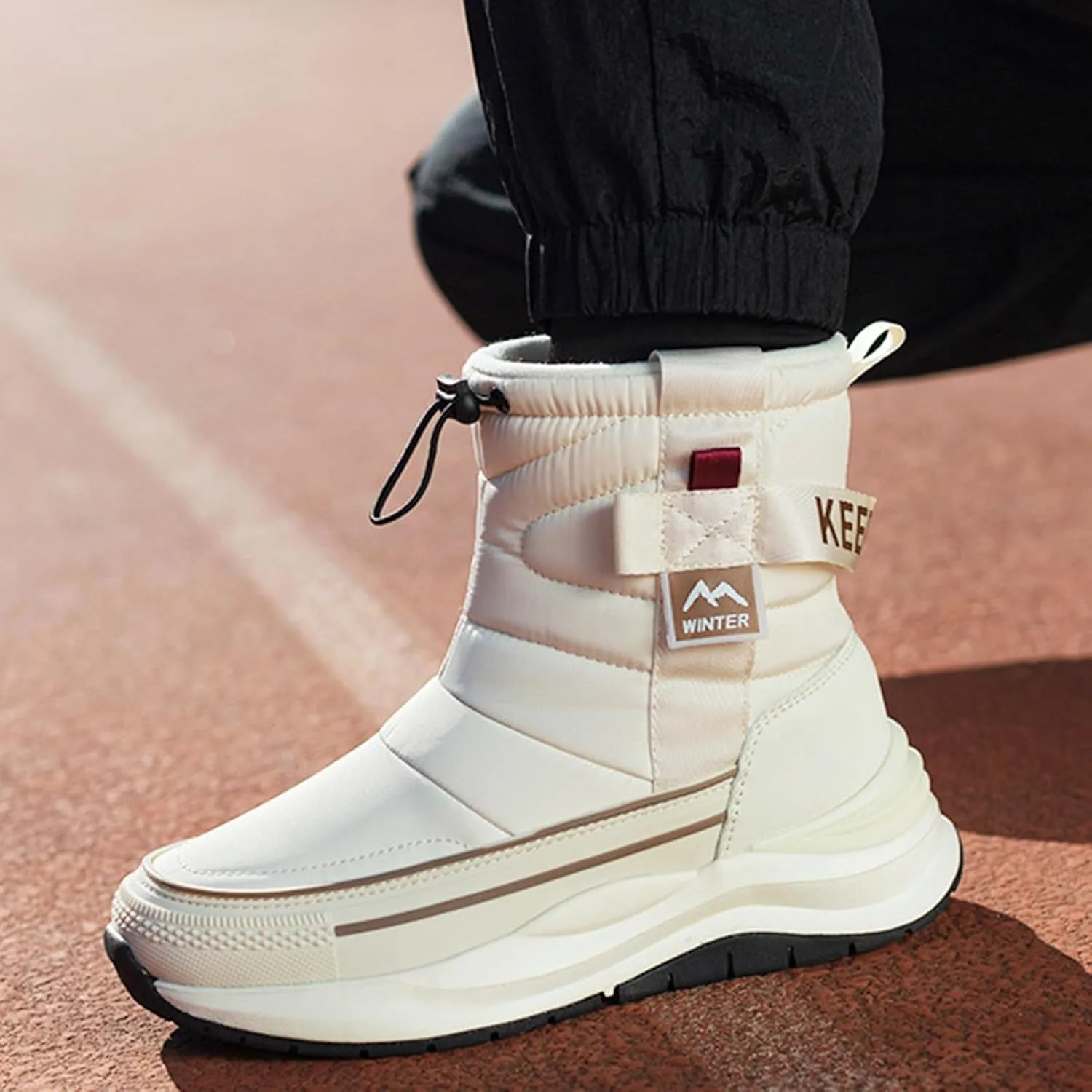 Womens Slip-On Winter Boots,Outdoor Walking Protect Ankle Winter Hiking Boots Women,Comfortable Fur Lined Warm Snow Boots for Women,Waterproof