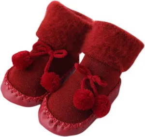 WUAI Baby Boy Girls Cable Knit Slipper Socks with Non-Skid Gripper Soles Toddlers Moccasins Anti-Slip Slipper Floor Shoes