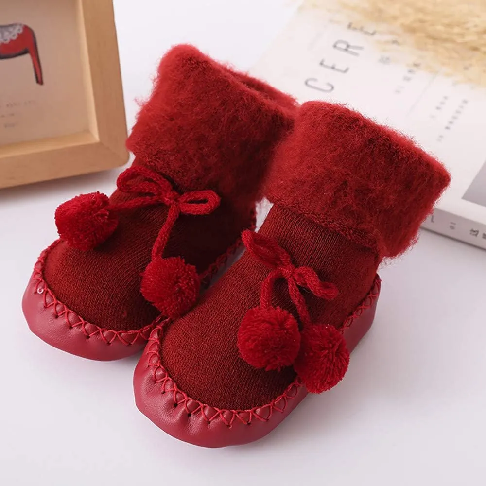 WUAI Baby Boy Girls Cable Knit Slipper Socks with Non-Skid Gripper Soles Toddlers Moccasins Anti-Slip Slipper Floor Shoes