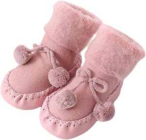 WUAI Baby Boy Girls Cable Knit Slipper Socks with Non-Skid Gripper Soles Toddlers Moccasins Anti-Slip Slipper Floor Shoes